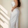 Plus Bustier Crop Cami & Slant-Pocket Straight Pants Set