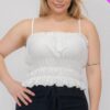 Plus Size Tiered Shirred Ruffle Crop Top – White
