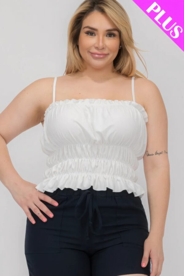 Plus Size Tiered Shirred Ruffle Crop Top – White