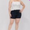 Plus Size Tiered Shirred Ruffle Crop Top – White