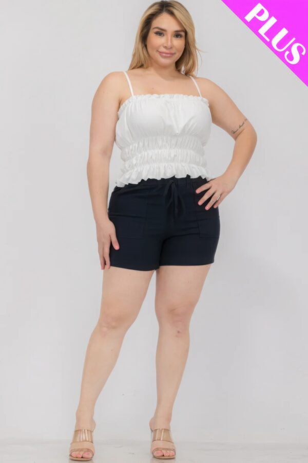 Plus Size Tiered Shirred Ruffle Crop Top – White