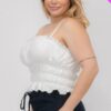 Plus Size Tiered Shirred Ruffle Crop Top – White