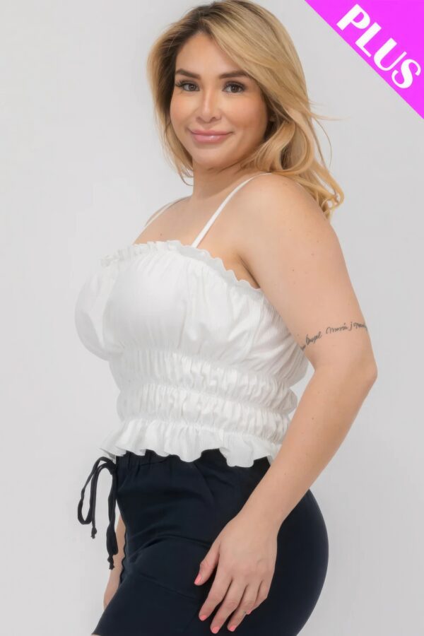 Plus Size Tiered Shirred Ruffle Crop Top – White