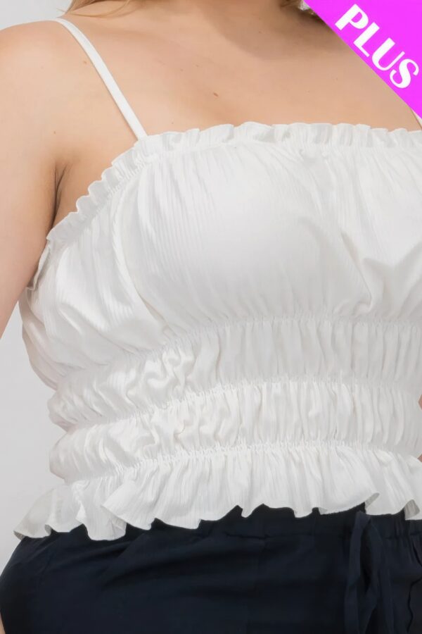 Plus Size Tiered Shirred Ruffle Crop Top – White