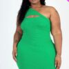 Plus Size One-Shoulder Ribbed Cutout Mini Bodycon Dress – Kelly Green