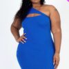 Plus Size One-Shoulder Ribbed Cutout Mini Dress – Royal