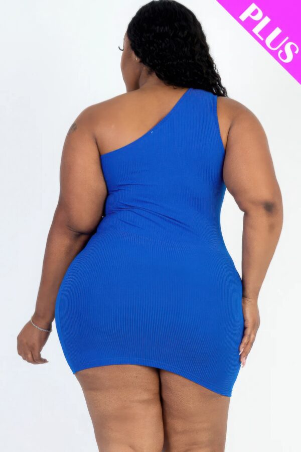 Plus Size One-Shoulder Ribbed Cutout Mini Dress – Royal