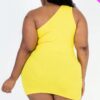 Plus-Size Ribbed One-Shoulder Mini Dress – Yellow