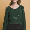 Pearl-Embellished Knit Sweater in Hunter Green