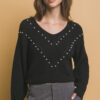Pearl-Accent Knit Sweater – Black Luxe Detail
