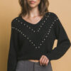 Pearl-Accent Knit Sweater – Black Luxe Detail