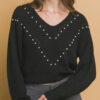Pearl-Accent Knit Sweater – Black Luxe Detail