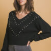 Pearl-Accent Knit Sweater – Black Luxe Detail