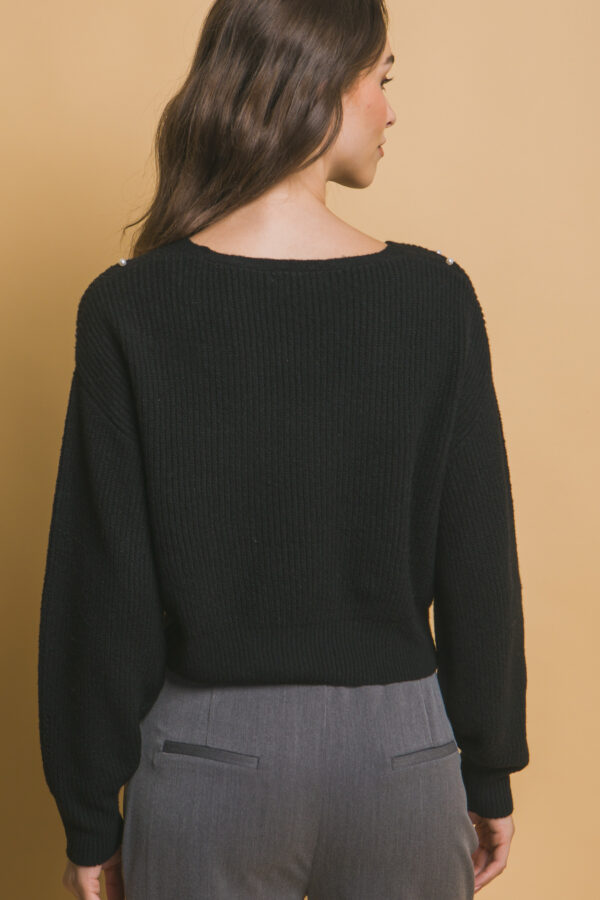 Pearl-Accent Knit Sweater – Black Luxe Detail