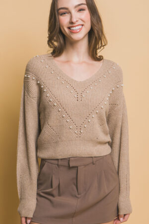 Pearl-Detail Sweater – Khaki