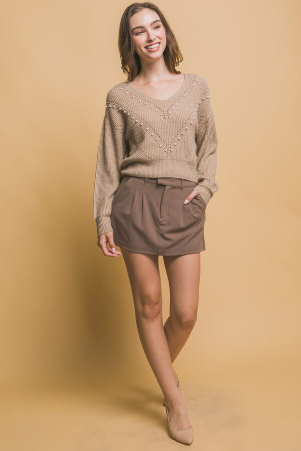 Pearl-Detail Sweater – Khaki