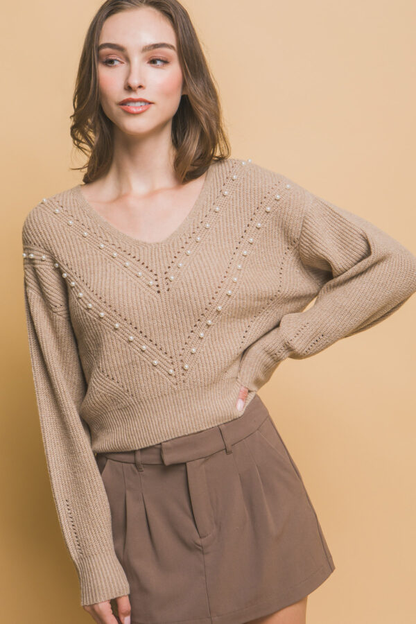 Pearl-Detail Sweater – Khaki