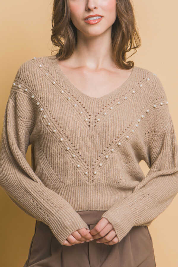 Pearl-Detail Sweater – Khaki