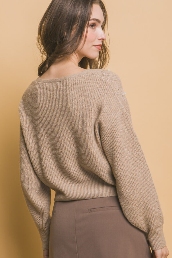 Pearl-Detail Sweater – Khaki