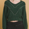 Pearl-Embellished Knit Sweater in Hunter Green