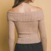Ribbed Bardot Zip-Up Long Sleeve Top – Khaki