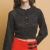 Short Collared Sweater with Metallic Thread – Black