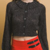 Short Collared Sweater with Metallic Thread – Black