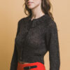Short Collared Sweater with Metallic Thread – Black