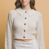 Short-Collared Sweater with Metallic Thread – Off White