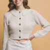 Short-Collared Sweater with Metallic Thread – Off White