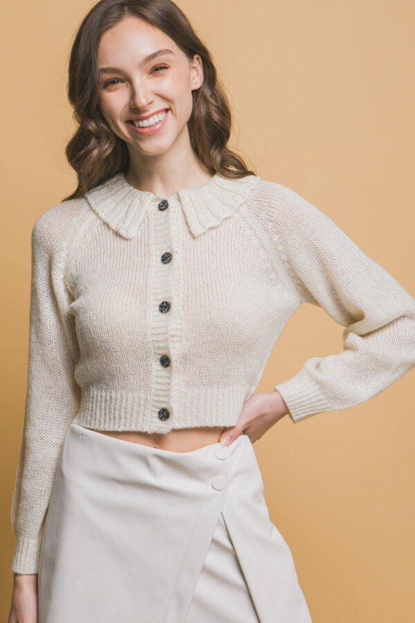 Short-Collared Sweater with Metallic Thread – Off White