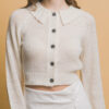 Short-Collared Sweater with Metallic Thread – Off White
