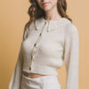 Short-Collared Sweater with Metallic Thread – Off White