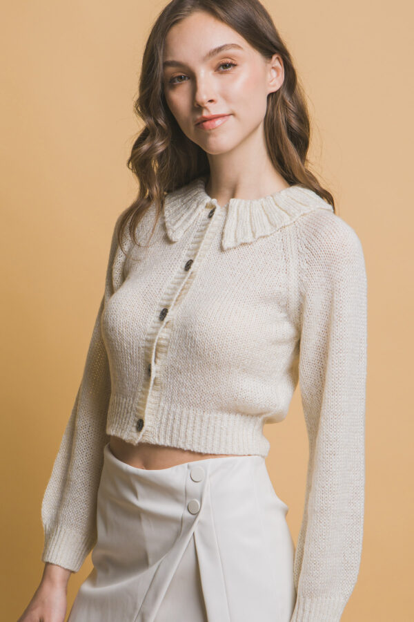 Short-Collared Sweater with Metallic Thread – Off White