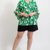 Geometric Print Ruffled Bell Sleeve Top – Plus Size Green