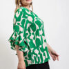 Geometric Print Ruffled Bell Sleeve Top – Plus Size Green