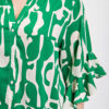 Geometric Print Ruffled Bell Sleeve Top – Plus Size Green