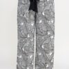 Plisse Palm-Print Plus-Size Pants with Contrast Tie