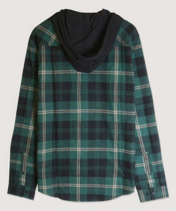 Plaid Hooded Shirt with Contrast Pockets – Forest Green