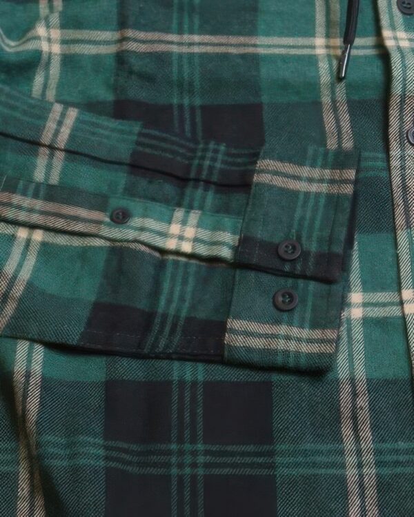 Plaid Hooded Shirt with Contrast Pockets – Forest Green