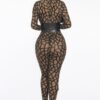 Geometric Mesh Jumpsuit with Leather Corset – Brown