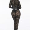 Geometric Jersey Jumpsuit with Leather Corset – Black