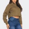 Cropped Denim Button-Down with Rhinestones – Olive