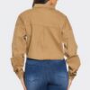 Cropped Rhinestone Denim Button-Down Shirt – Olive