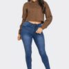Bling Denim Cropped Button-Down Shirt – Brown Rhinestone