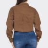 Bling Denim Cropped Button-Down Shirt – Brown Rhinestone