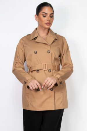 Double-Breasted Notch Belted Coat – Camel