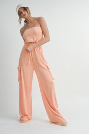 Peach Tube-Top Jumpsuit Romper – Relaxed-Leg Summer Staple