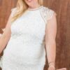 Plus Size Lace Crochet Raglan Mini Dress – White