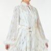 Metallic Print Short Dress with Boa Cuffs – Off White